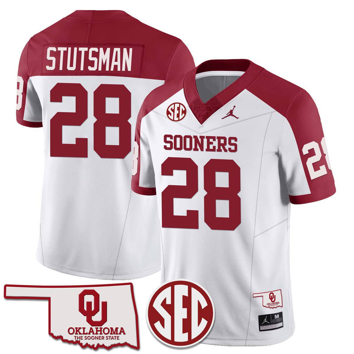 Men Oklahoma Sooners #28 Stutsman White 2024 SEC Patch Vapor Premier Limited NCAA Jersey style 1